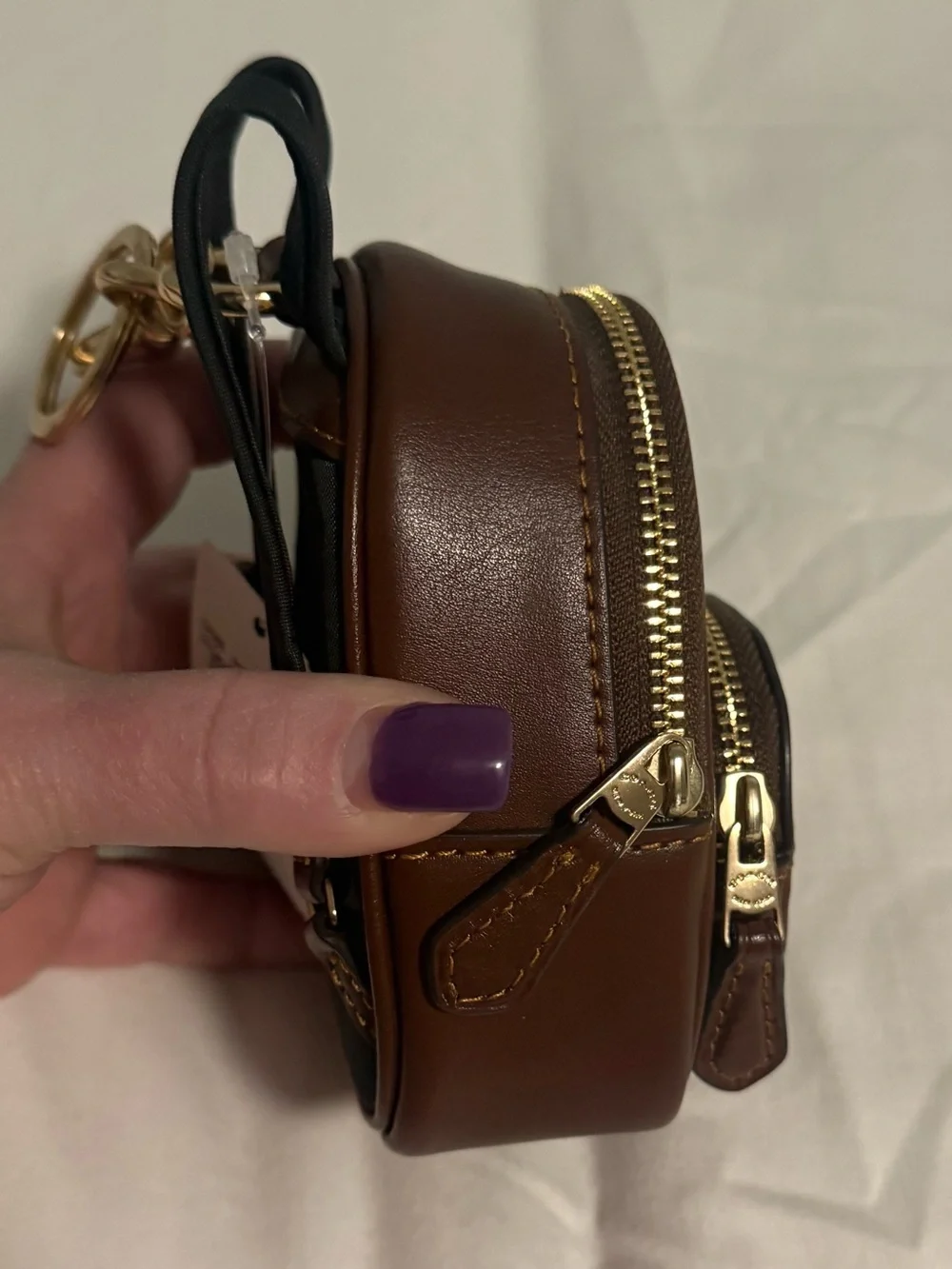 Coach Mini Court Brown Monogram Backpack Bag Charm with Gold Tone Hardware! NWT